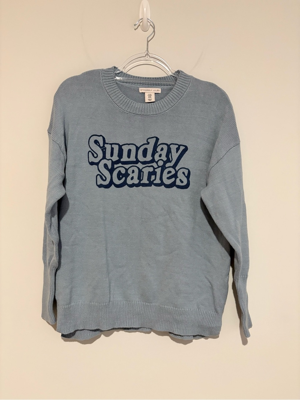 Sincerely Jules Sunday Scaries Soft Knit‎ Sweater Light Blue size medium